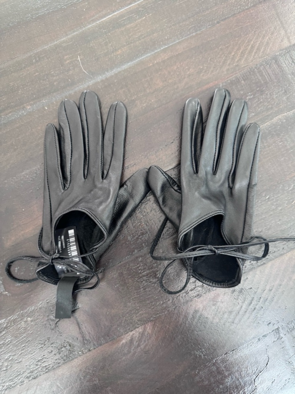Zara Black Leather Lace-Up Women's Gloves